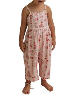 Noni & Co Girls Size 3T Pink Printed Linen Blend Ciao Bella Romper Jumpsuit